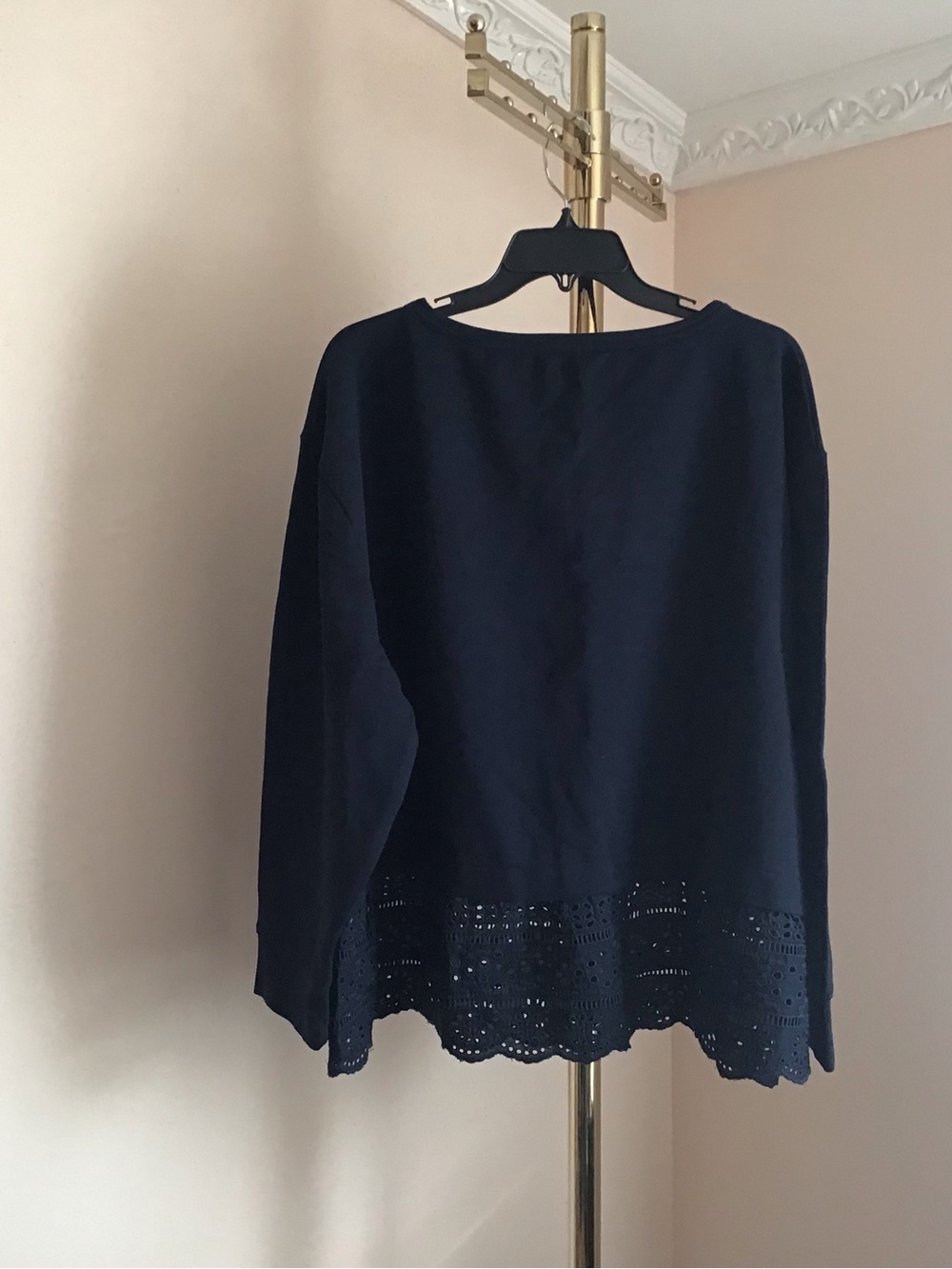 J. Crew Navy Eyelet Hem Long Sleeve Top